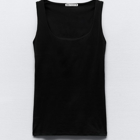 ZARA WIDE STRAP POLYAMIDE BLEND TOP in BLACK Size S NEW With TAGS - Picture 5 of 8